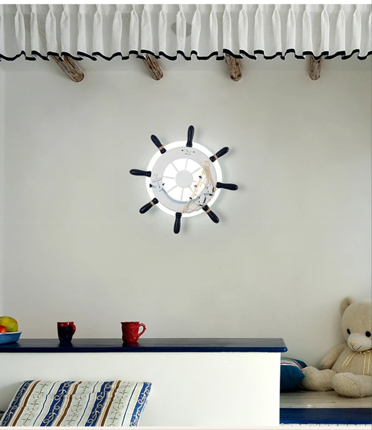 Lâmpada de Cabeceira Decoração do Quarto das Crianças Mediterrâneo Quarto Sala Estar Fundo Lâmpada Parede Led Criativo Timoneiro Simples 4 Luminárias de parede