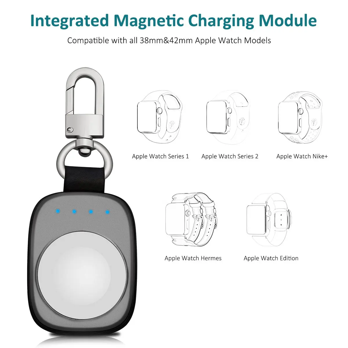  Apple Watch Portable Charger 700mah Large Capacity iWatch Travel Charger 4 LED Indicator Keychain C - 4000084020332