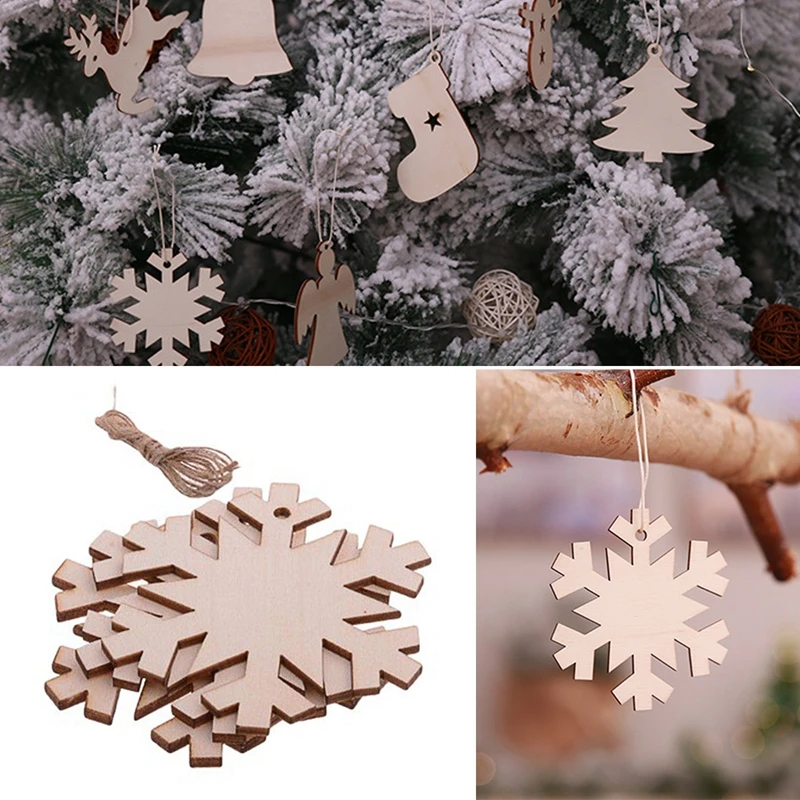 10Pcs/Set Tree Santa Claus Boots Bells Christmas Hanging Wooden Ornaments Home Xmas Party Decorations Snowflake | Дом и сад