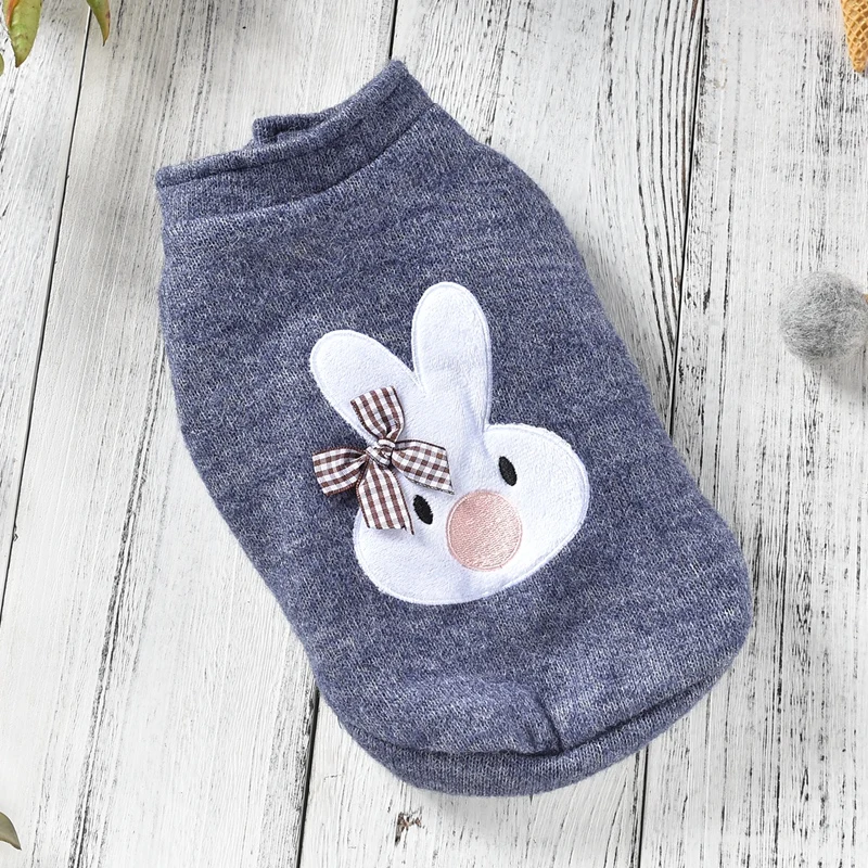 amazing Cute Rabbit Knit Bows Fleece Dog Vest Winter Gray Pink Pet Coat With Fur Jacket Small Medium Animal