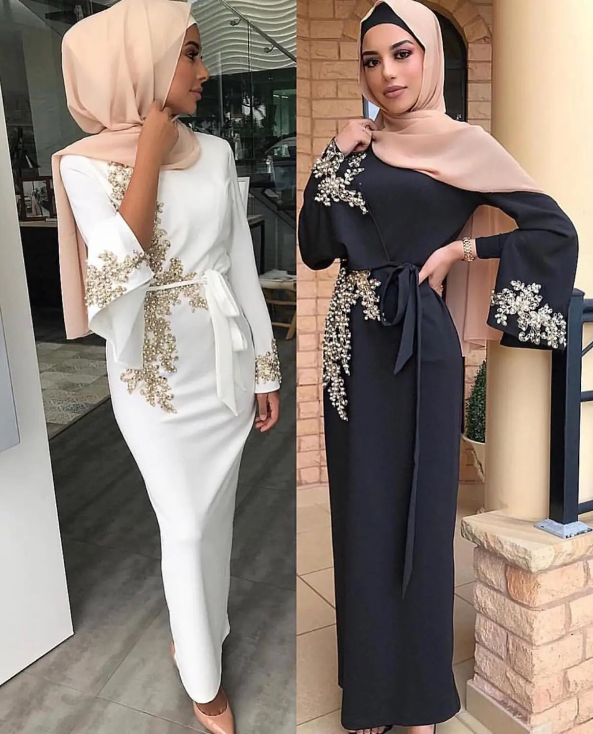 Elegant Muslim Embroidery Abaya Full Dress Vestidos Cardigan Kimono Loose Long Robe Gowns Jubah Middle East Eid Ramadan Islamic