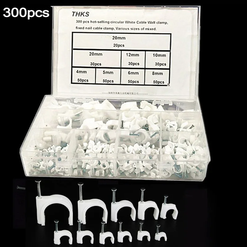 

Organizer Cable Clips White Plastic Accessories 300Pcs Wire Cord Clamp