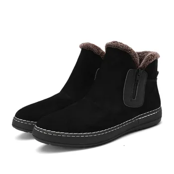

2020 New Flat heel men boots leather Increase Shoes male Round head Solid Color side ZIP fashion winter Botas Hombre Size 38-44