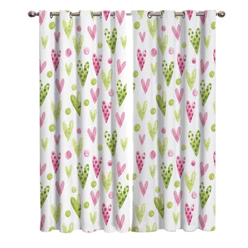 

Hand-Painted Watercolor Heart-Shaped Valentine'S DayTheme Blackout Window Curtains Living Room Curtain Kitchen Blackout Curtains