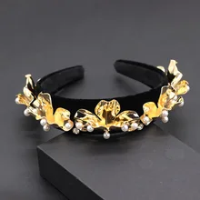 Мода преувеличенный Металлический Цветок головная повязка новая барокко мода диких металлических цветов жемчужная Геометрическая головная повязка 799