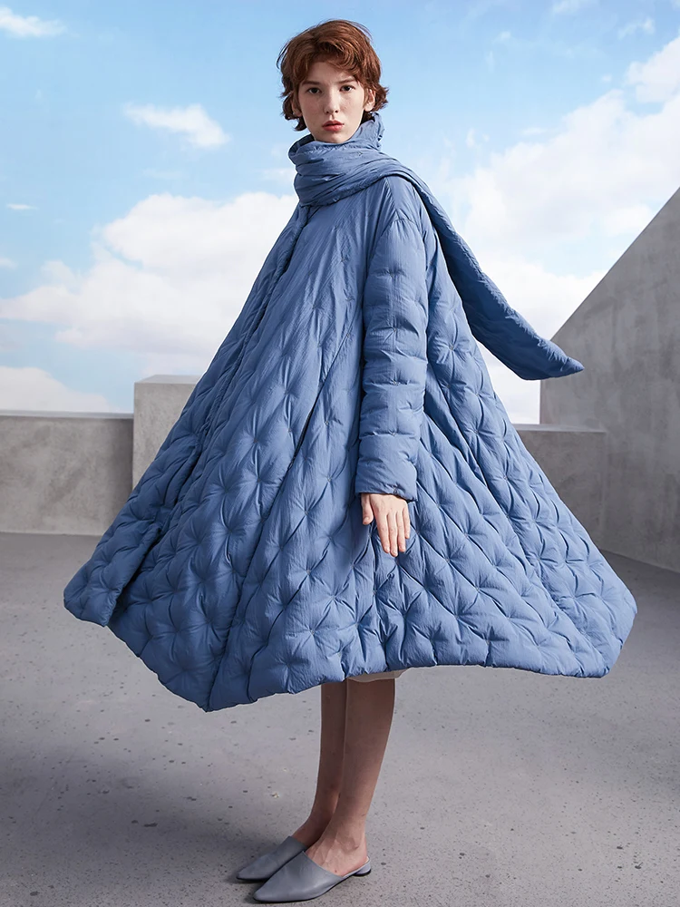 Miss FoFo Новая модная женская зимняя куртка-пуховик на утином пуху трапециевидный плащ пальто Высокое качество крутой Размер S-L - Цвет: Небесно-голубой
