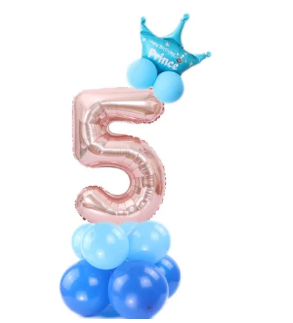 Blue 5 14 шт., костюм на день рождения, 1, 2, 3, 4, 5, 6, 7, 8, 9, 0, шар с цифрами, розовое золото, колонна, Золотая Корона, шары на день рождения, вечерние шары - Цвет: Blue 5