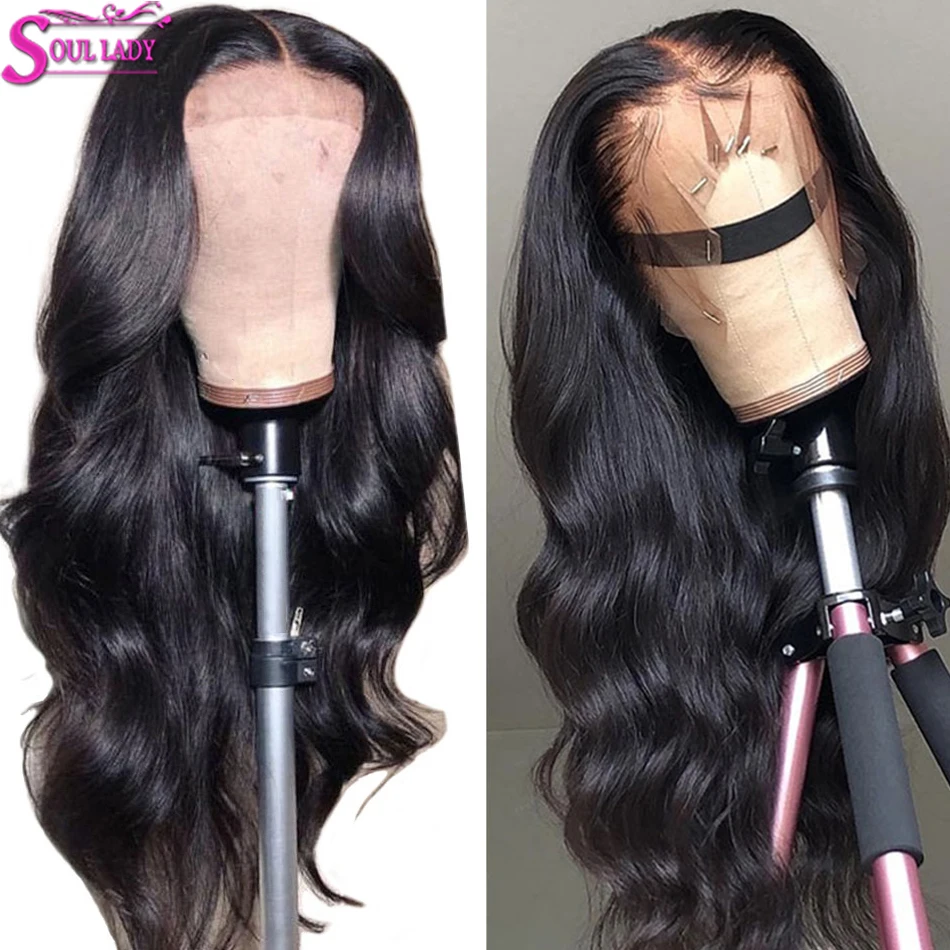 Soul Lady Glueless 360 фронтальный парик шнурка предварительно сорвал с волосами младенца Remy человеческих волос парики бразильские 360 Кружева тела волна фронтальный парик