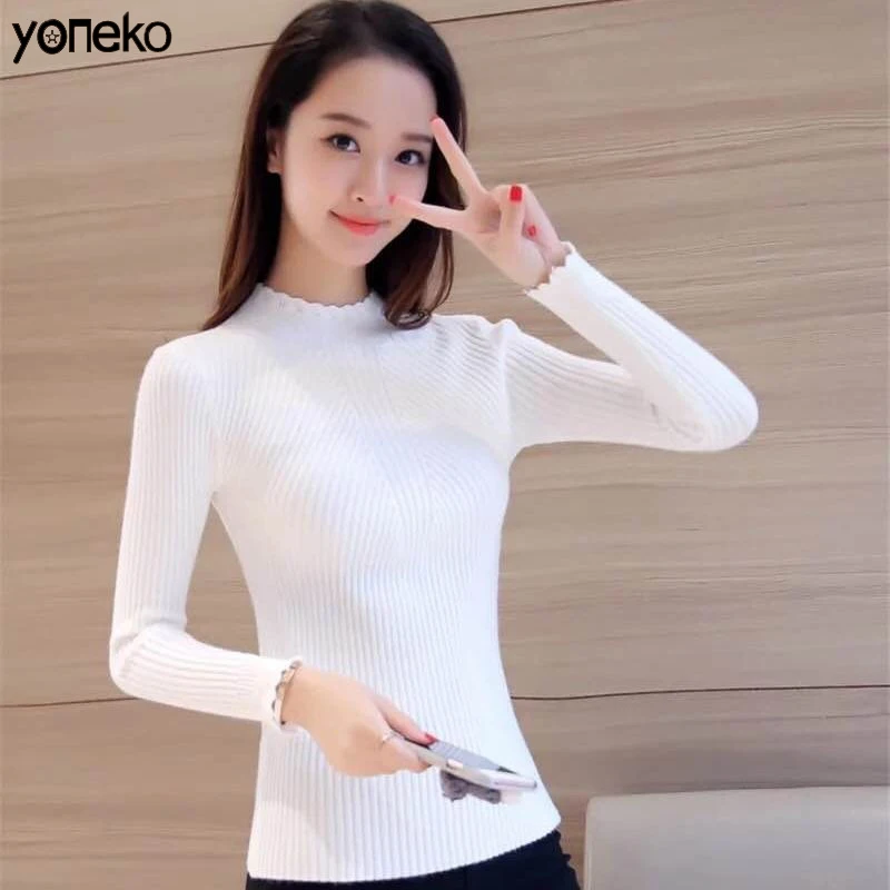 

Sale 2020 winter women ladies long sleeve turtleneck slim fitting knitted thin sweater top femme korean pull tight casual shirts