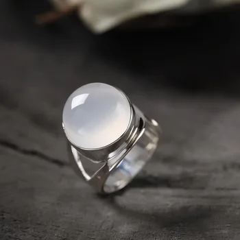 

2019 Limited Anel Feminino S925 Pure Pith Agate Stone Ring Whom Huai Living Circle Wholesale National Wind Contracted Openings