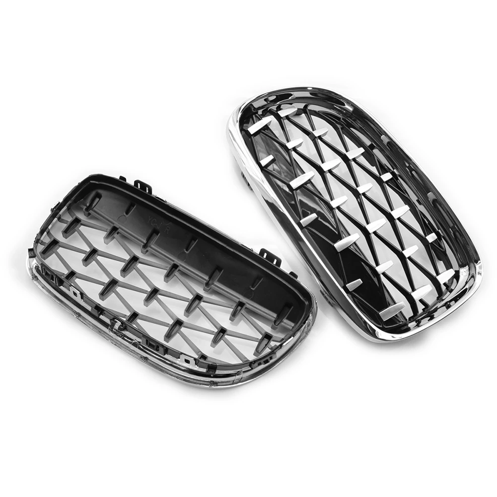 VODOOL Left Right Chromed Diamond Kidney Grille Grill for BMW E90 E91 3 Series Facelift Double Slat Sport Style Gloss Black