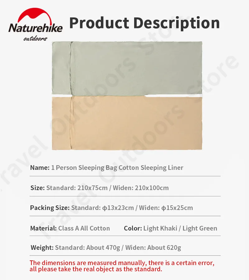 Naturehike Ultralight 470g Sleeping Bag Cotton Liner Splicing With Pillowcase Portable Camping Travel Hotel Anti Dirty 210x100cm