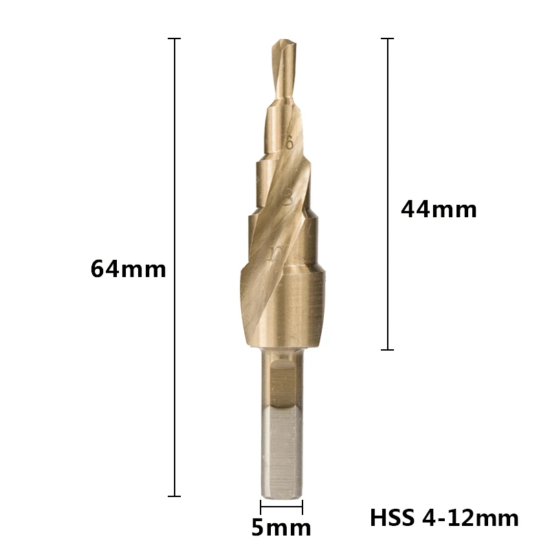 1pc HSS 4-12/20/32 Шаг сверло TiCN покрытием Круглый хвостовик конуса Сверло по дереву/сверления металла спираль пагода резак для сверления отверстий - Цвет: 1pc Spiral 4-12mm