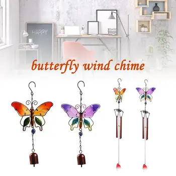 

Metal Handmade Butterfly Wind Chime Garden Glass Painted Ornaments Creative Home Bell Wind Chime Tube Pendant