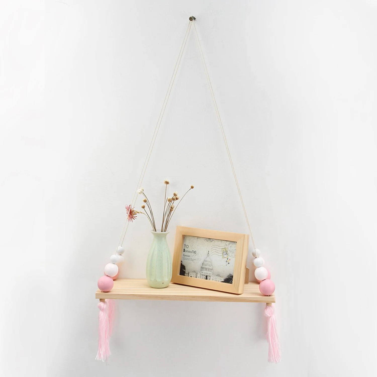 

Shelf Wall Shelf Storage Shelf Child Ins Nordic Style Solid Wood Macaroon Beads Wooden Tassel Storage Room Partition Children