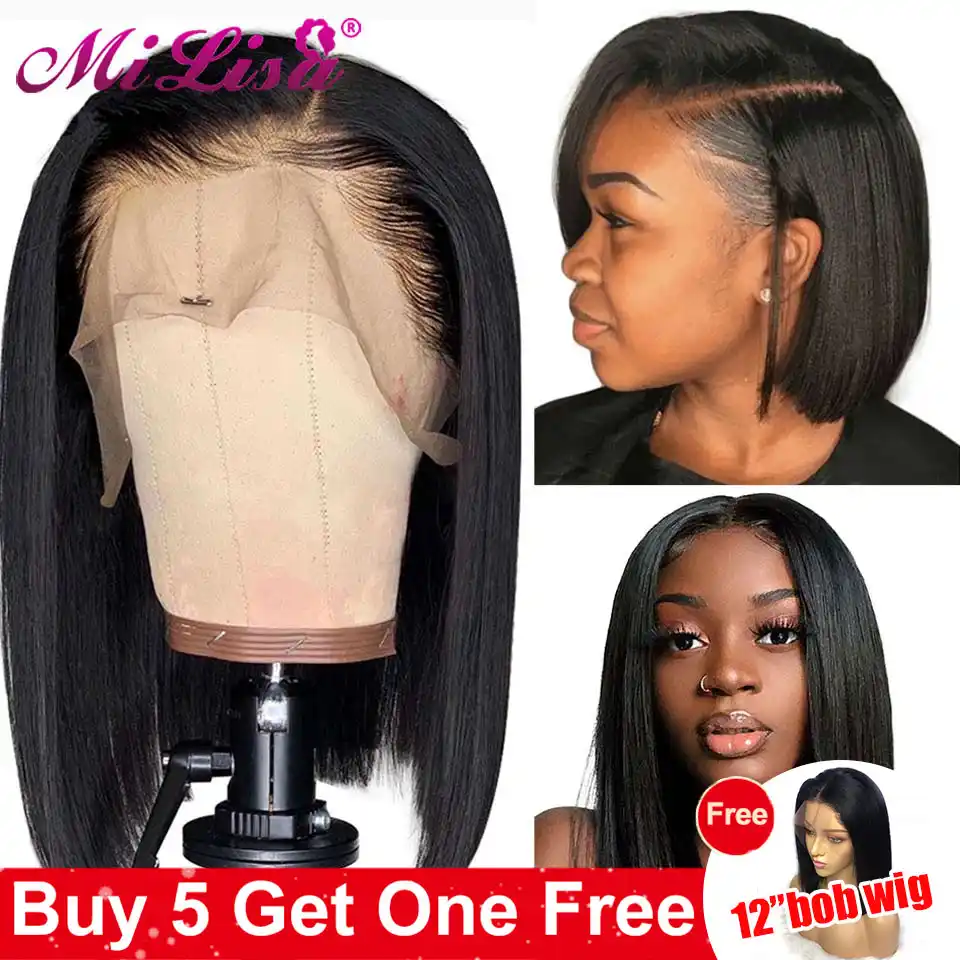 Pelucas Bob Para Mujeres Negras Pelucas Rectas Cabello Malasio Mi Lisa Pelucas De Cabello Humano Con Frente De Encaje Remy Prearrancadas Para Estilo De Pelo Corto Aliexpress