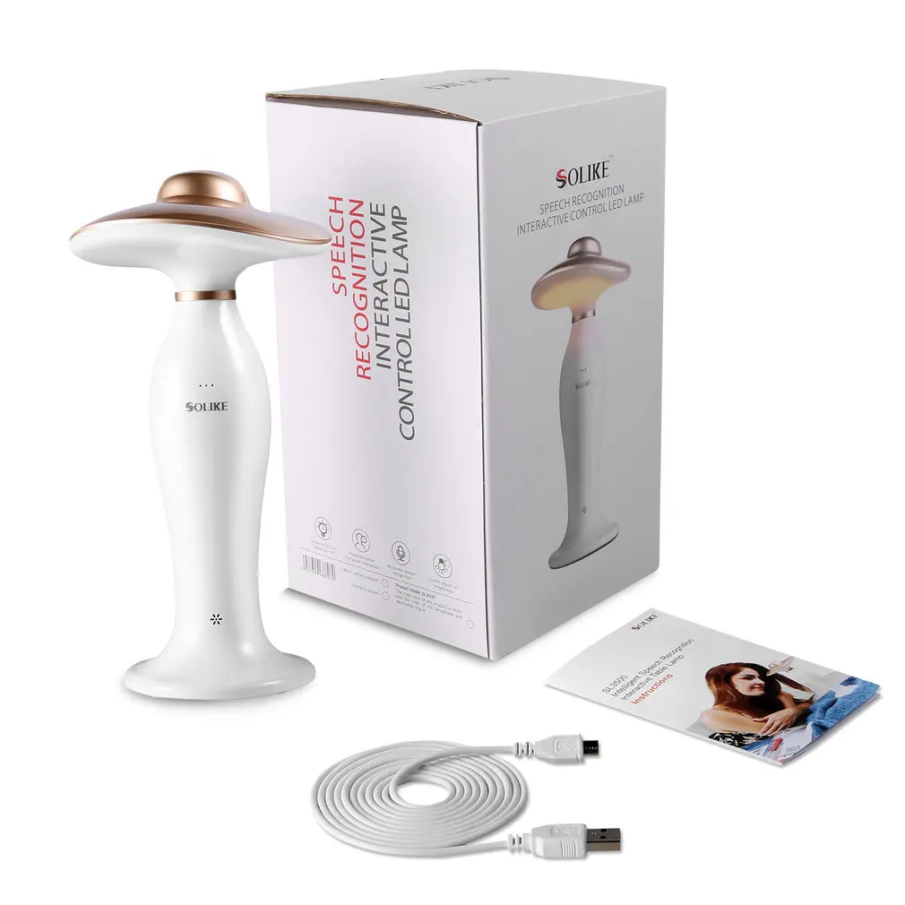 

Intelligent Speech Recognition Interactive Control USB Charging LED Table Reading Lamp of 5-level Dimmable by Voice (Gold)