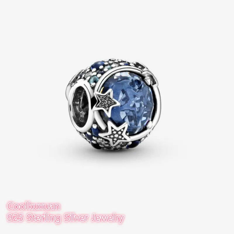 

100% 925 Sterling Silver Celestial Blue Sparkling Stars Charm beads Fits Original Pandora bracelets Jewelry Making
