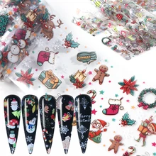 10 шт Фольга для ногтей переводная Рождественская голографическая зимняя слайдер набор Снеговик Снежинка лось Санта наклейка для ногтей Наклейка бумага LE1036