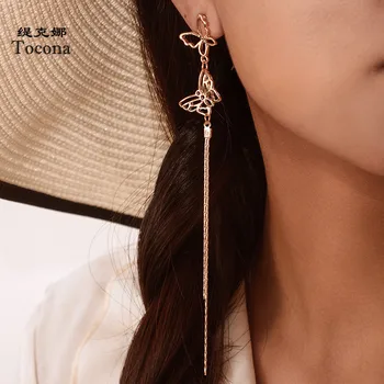 

Tocona Fashion Gold Long Chain Drop Earrings Hollow Pretty Butterfly Geometry for Women Party Jewelry Drop Shipping 8629