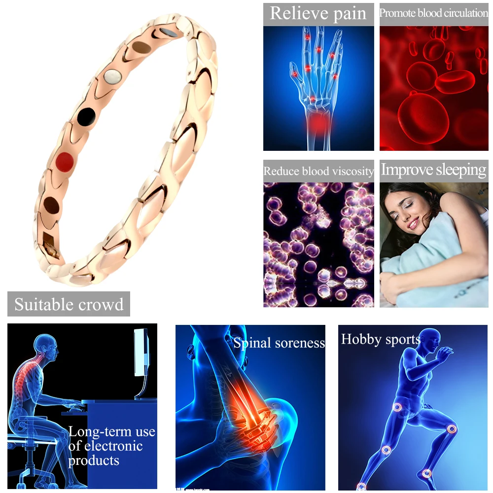316L stainless steel Magnetic Therapy Silver gold relieve hand pain promote blood circulation Stylish men women health bracelet