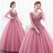 Кружевные бальные платья бальное платье с длинным рукавом из тюля для выпускного вечера дебютантка шестнадцать 15 сладкое 16 платье бальное платье Kleid