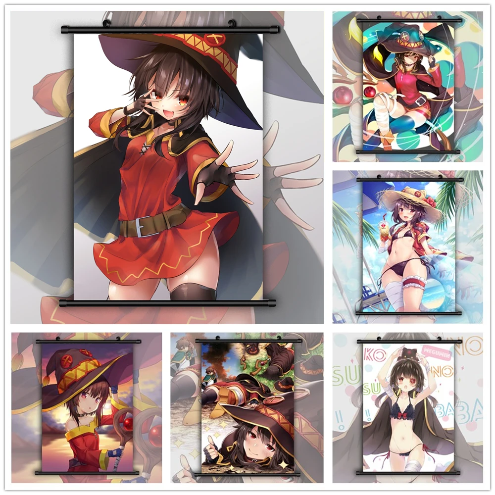 KonoSuba Megumin Аниме Манга настенный плакат прокрутка|Рисование и каллиграфия| |