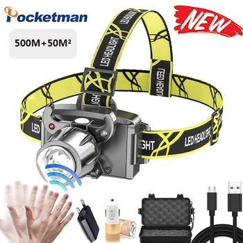 

Outdoor led induction headlights strong light rechargeable zoom headlamps head flashlight super bright night fishing headlights