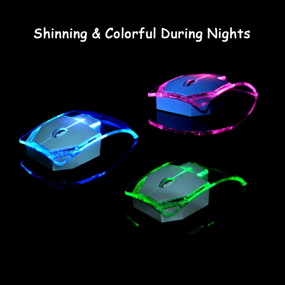 CHUYI Transparent Wireless Mouse Slim Colorful Luminous Mause Portable Ultra-Thin Arc Mute Mice for PC Notebook Laptop Kids Gift |
