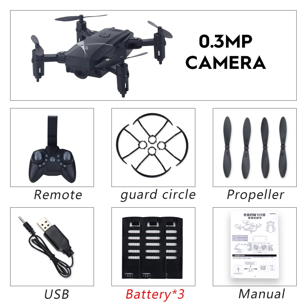 LF602 мини Дрон складной с WiFi HD камера Радиоуправляемый квадрокоптер Вертолет FPV дроны пульт дистанционного управления квадрокоптером игрушки малыш - Цвет: Black 0.3P 3B