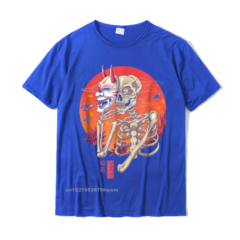 Hannya Yokai Mask T-shirt__3224 Men Coupons Tops T Shirt O-Neck VALENTINE DAY Cotton Tshirts Fashionable Short Sleeve Tees Hannya Yokai Mask T-shirt__3224 blue
