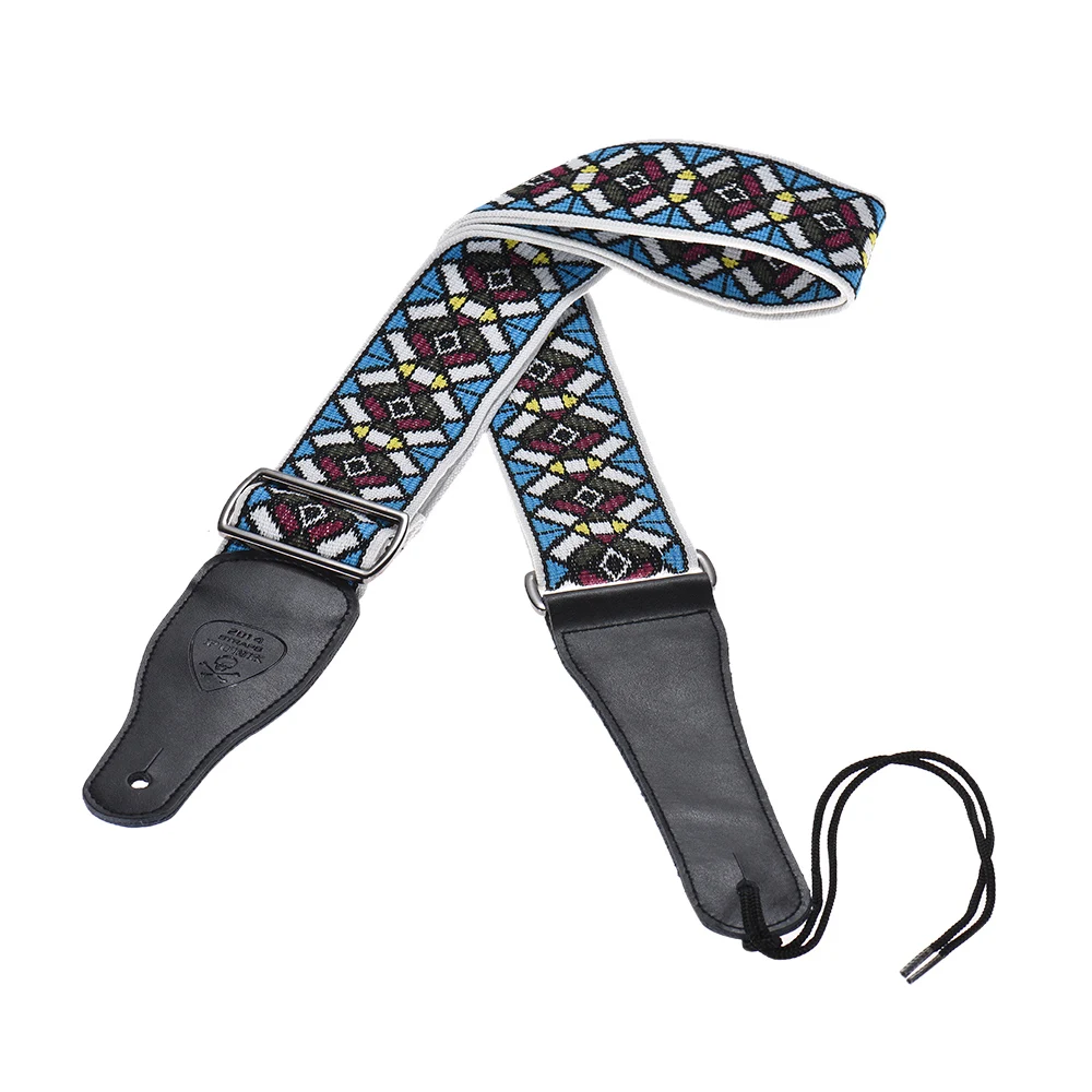 

High-end Adjustable Guitar Shoulder Strap 6cm/2.4in Wide Nylon Jacquard Belt Lengthen Cow Leather Ends Metal Buckle for Guitars