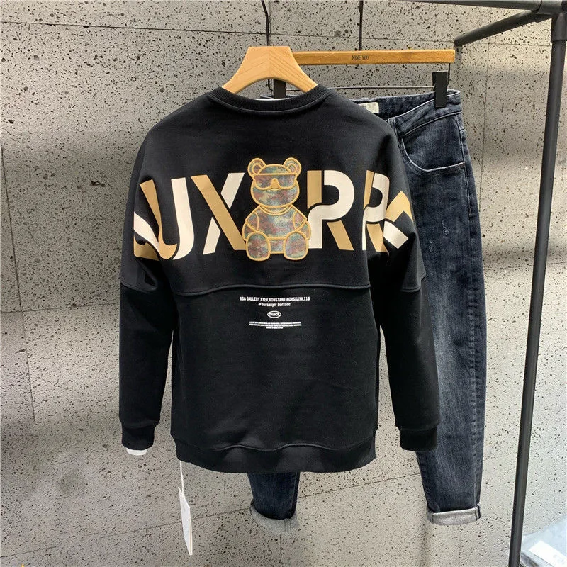 Autumn And Winter Men's Hoodie Cotton Embroidery Warm Fashion Letter Bear Hoody Male Pullover Comfortable Tops | Мужская одежда