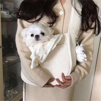 

Handmade Pet Dog Carrier Outdoor Travel Handbag Canvas Single Shoulder Bag Sling Breathable Comfort Travel Tote Shoulder Bag