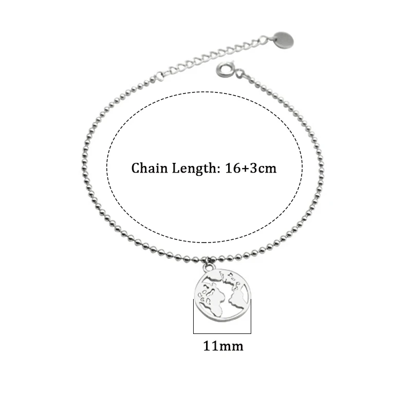 Ruifan Round World Map Bead Chain 925 Sterling Silver Bracelets for Women Girls Korean INS Fashion Jewelry Accesories YBR164