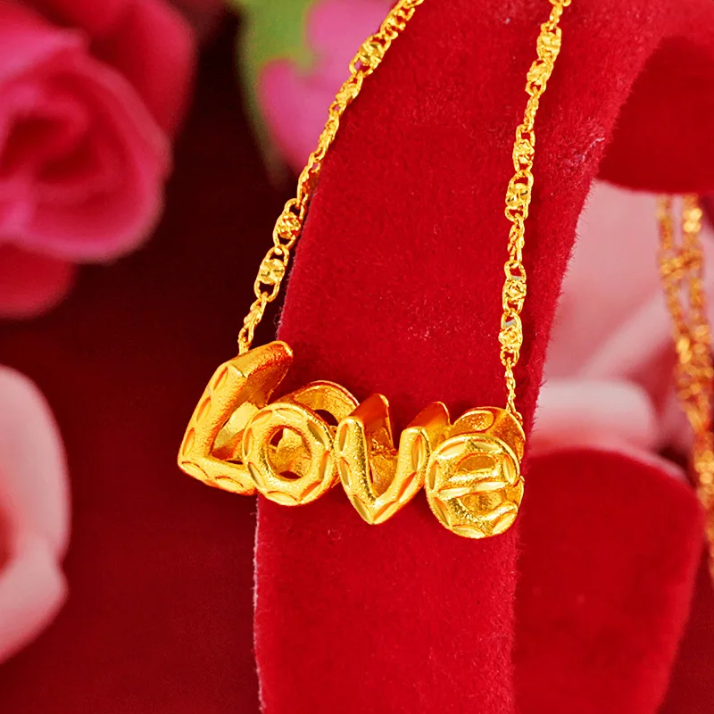 

Romantic Letter Love Charm Pendant Chain Girl Jewelry Gift Yellow Gold Filled Accessories