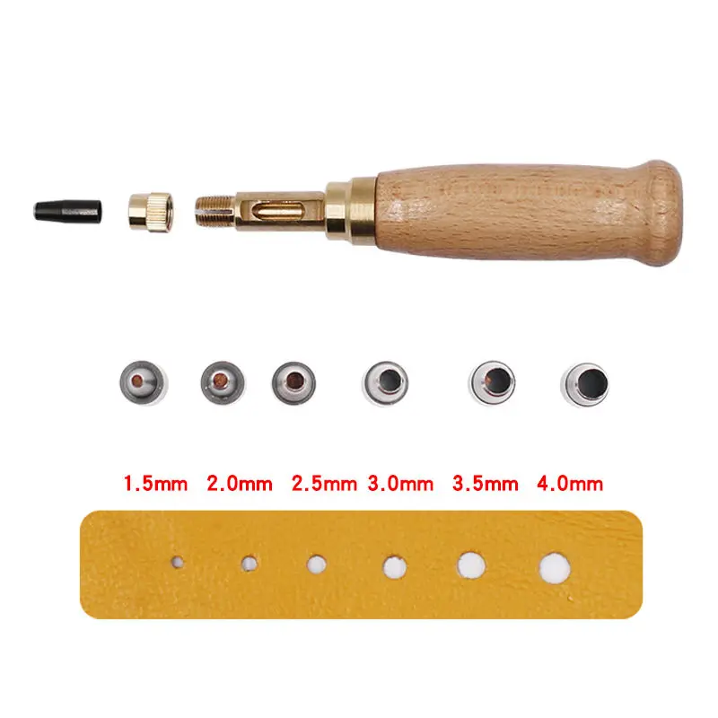 

6 Holes Automatic Belt Screw Punch Mute Rotary Punching Steel Belt Leather Craft Tools Hole Punchers Cutter Sewing Tip 1.5 - 4mm