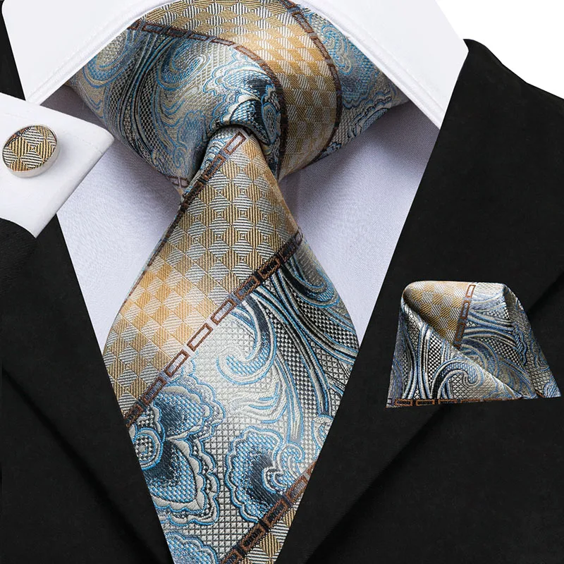 C-3111 Hi-Tie шелк Роскошные брендовые дизайнерские Галстуки Пейсли для мужчин фиолетовые золотые Галстуки карманные Квадратные запонки набор роскошные шелковые мужские галстуки - Цвет: C-3111