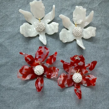 

European and American flower soft pottery inlay drill resin lily series matching color net red pop Earrings Gift Girl