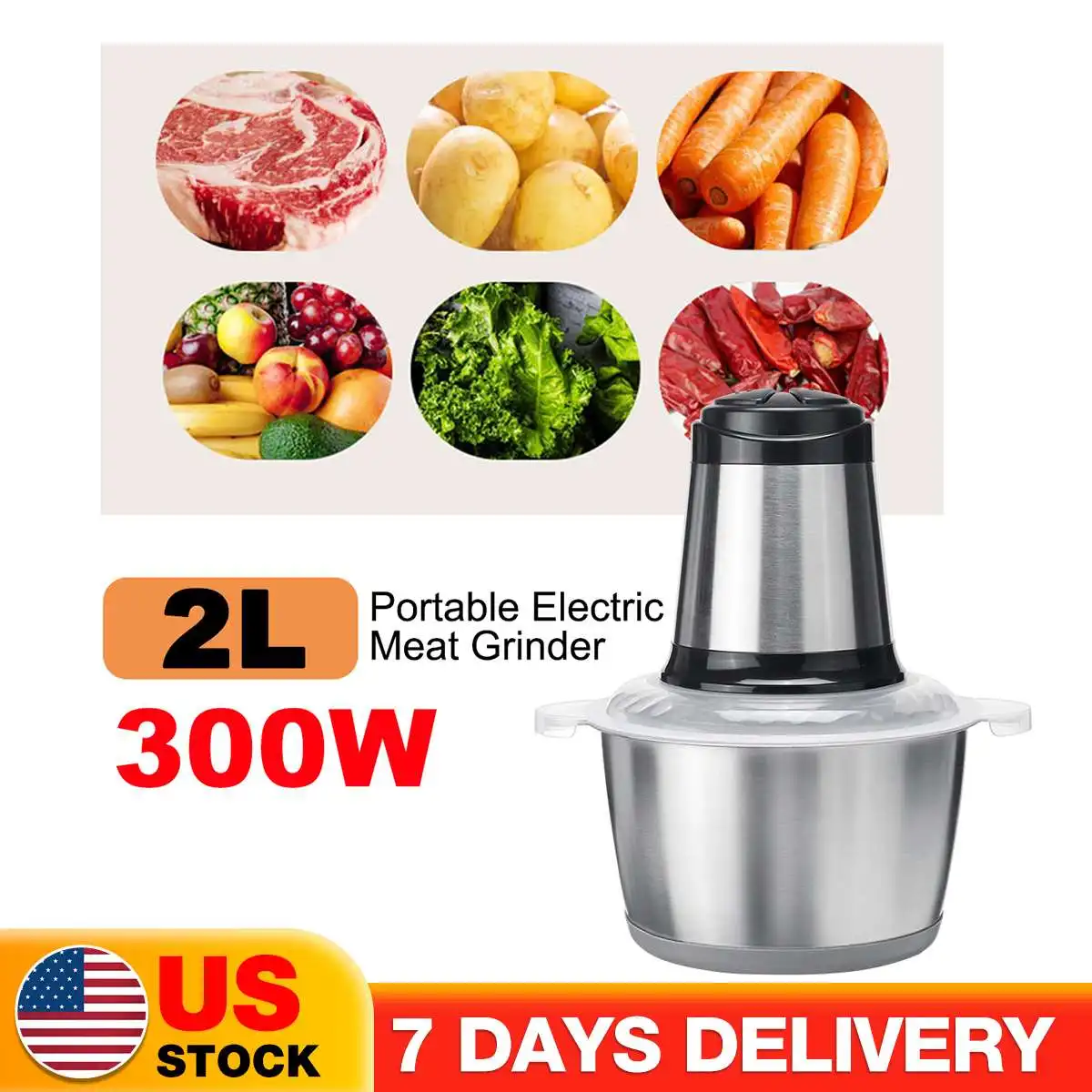 2L 300W Portable Electric Meat Grinder Home Use Stainless Steel Food Grinder and Sausage Maker