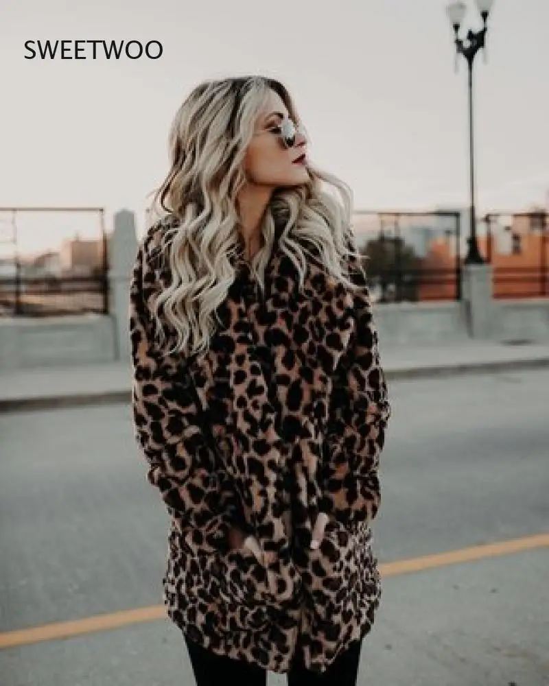 2021 Fashion Winter Faux Fur Jacket Women's Luxury Long Sleeve Lapel Collar Leopard Print Wool Thick Warm Mid-Length Jacket 5Xl