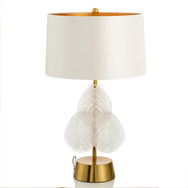 

American simple leaf crystal table lamp designer bronze iron model room crystal leaf golden table lamp