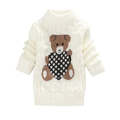 Милые зимние свитера для мальчиков и девочек; пуловер; детская одежда ярких цветов для маленьких девочек; теплый вязаный свитер с рисунком медведя; детская верхняя одежда - Цвет: White