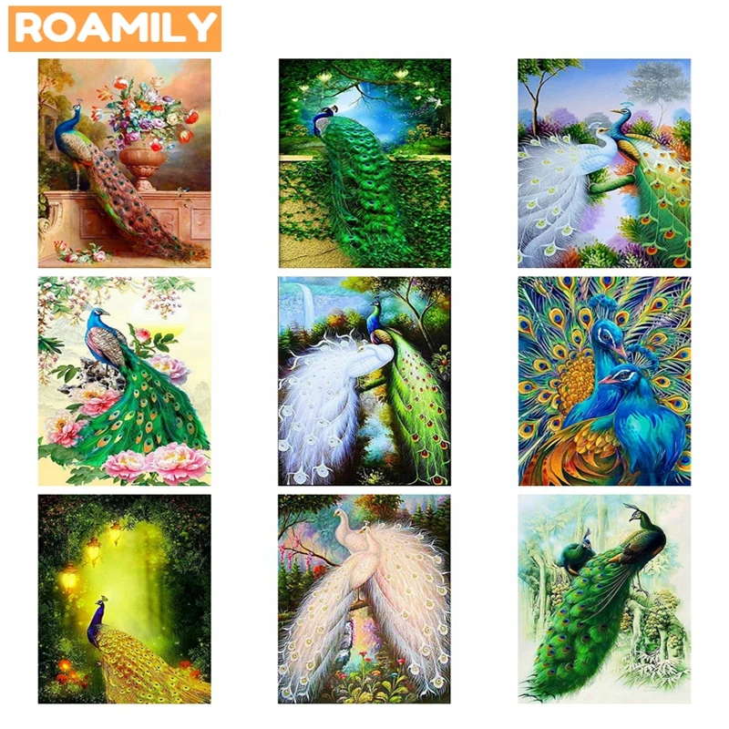 

ROAMILY,5d Diamond Painting Peacock,Birds,Diamond Mosaic Cross Stitch,Full Square/Round Drill Embroidery Picture,Home Decor