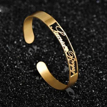 

Fashion Personalized Custom Name Bracelets For Women Girls Stainless Steel Engraved Handwriting Charms Bracelet & Bangle Jewelry