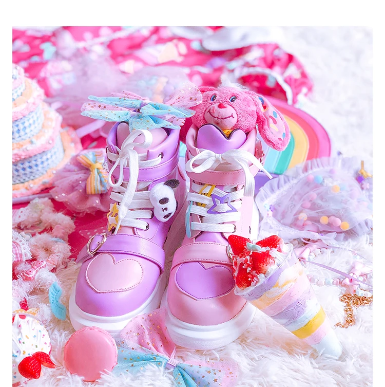 Korean Harajuku Style High help Bowknot Princess Kawaii Girl Women Shoes Tea Party Cos Loli Round Head Women Shoes