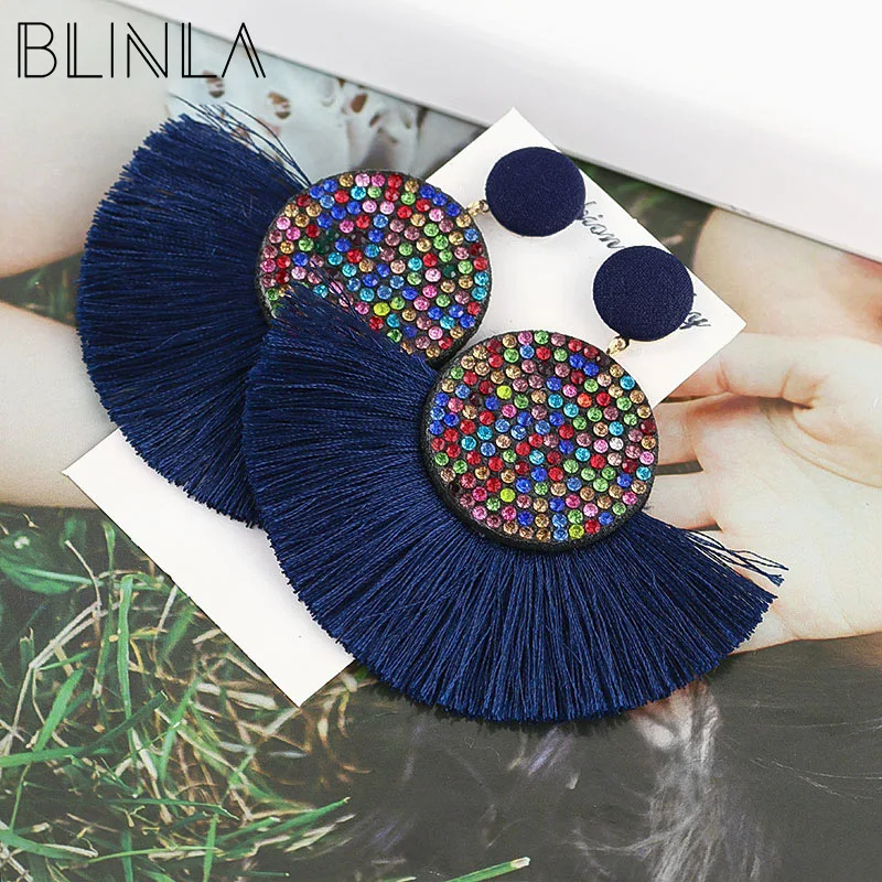 

BLINLA New Bohemian Big Tassel Crystal Earrings for Women Statement Red Black Large Fringe Dangle Earrings 2019 Wedding Jewelry