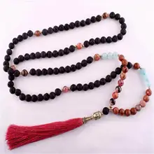 8 мм черная лава 108 бусин кисточка ручной работы ожерелье браслет Молитва духовность