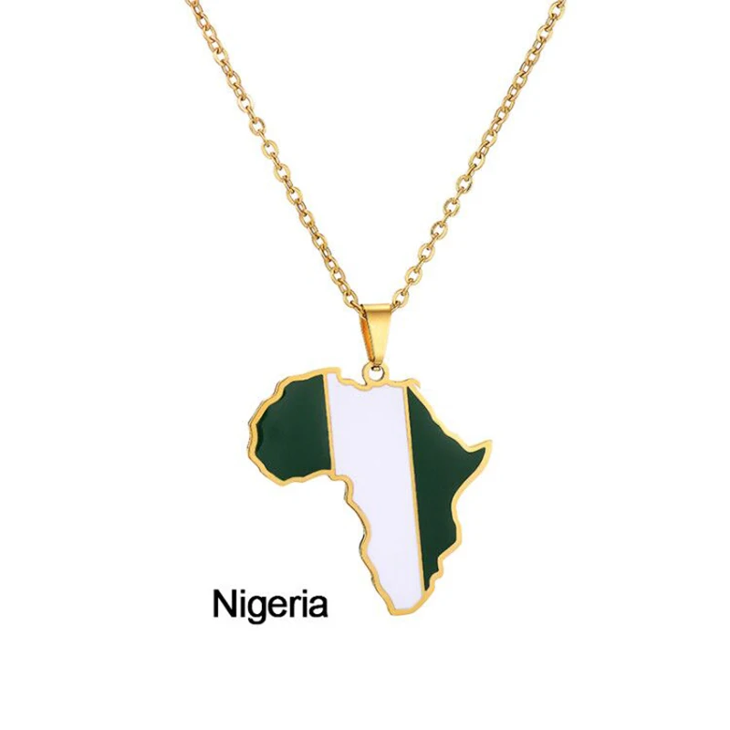 Afrika Kaart Vlag Hanger Ketting Goud Kleur Rvs Ghana Nigeria Congo Somalië Angola Liberia Afrikaanse Sieraden Gift