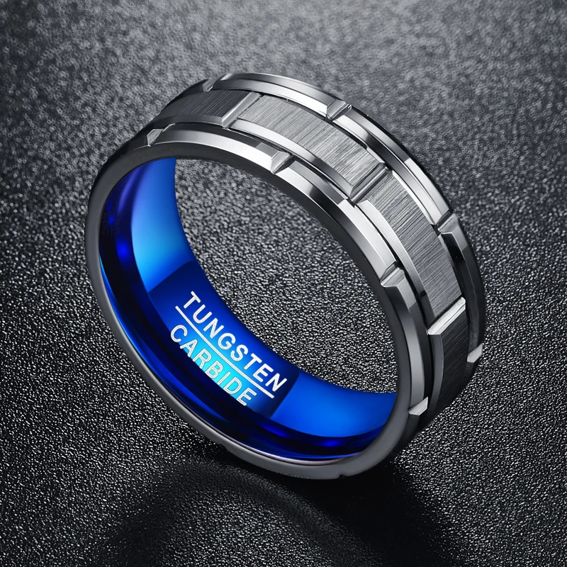 Nuncad T062R уникальное обручальное кольцо, комбинированное кольцо с отверстием, синее кольцо 8 мм в ширину, вольфрамовое стальное кольцо, Размер 7-12